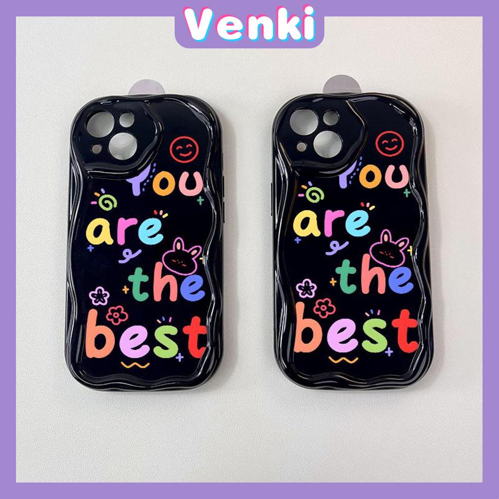 VENKI - For iPhone 11 iPhone Case 3D Curved Edge Wave TPU Airbag Shockproof Camera Cover Glossy Black Cute Compatible with iPhone 14 13 Pro max 12 Pro Max xr xs max 7Plus 8Plus