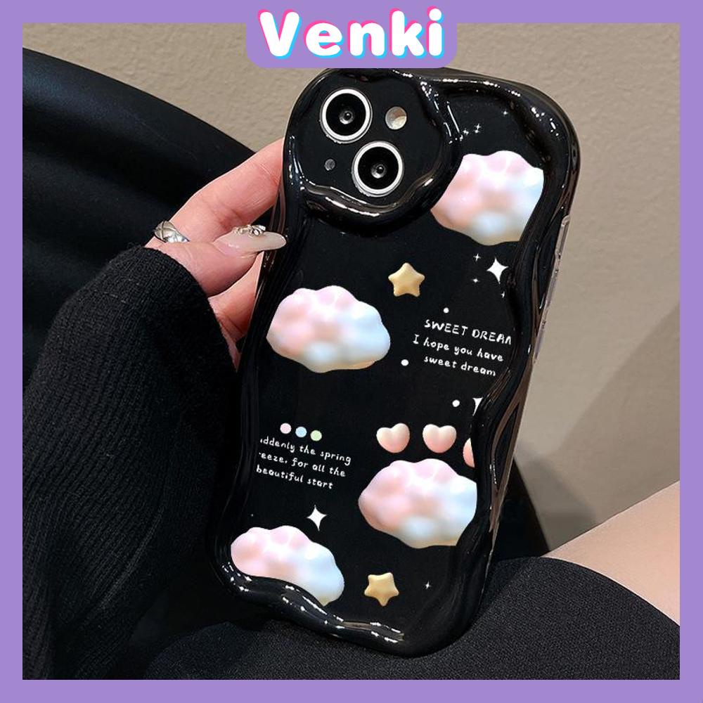 VENKI - For iPhone 11 iPhone Case 3D Curved Edge Wave Glossy Black TPU Airbag Shockproof Camera Cover Pink Clouds Compatible with iPhone 14 13 Pro max 12 Pro Max xr xs max 7 8Plus