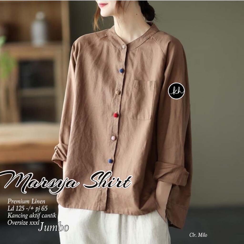 Hanna Blouse Wanita Oversize Bahan Linen Premium