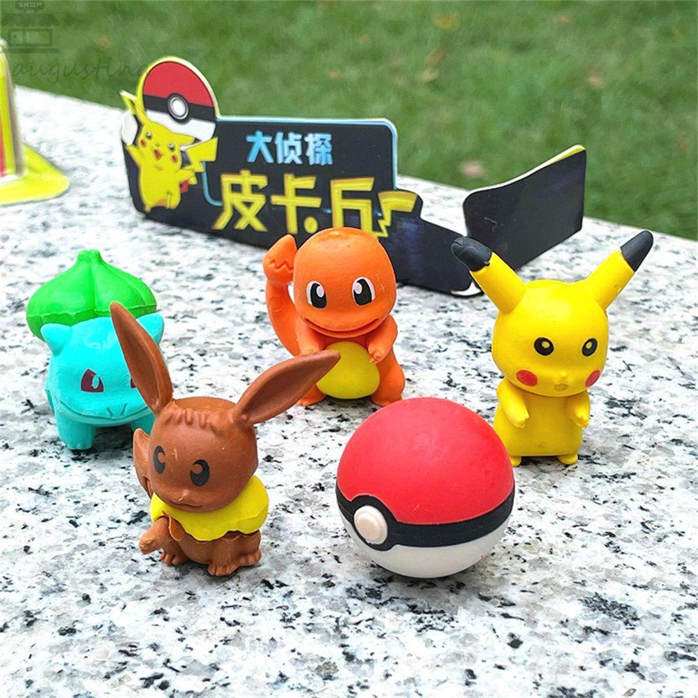 Agustina Pokemon Eraser Perlengkapan Sekolah 5pcs/Box Kartun Alat Tulis Anime Figure Perlengkapan Koreksi