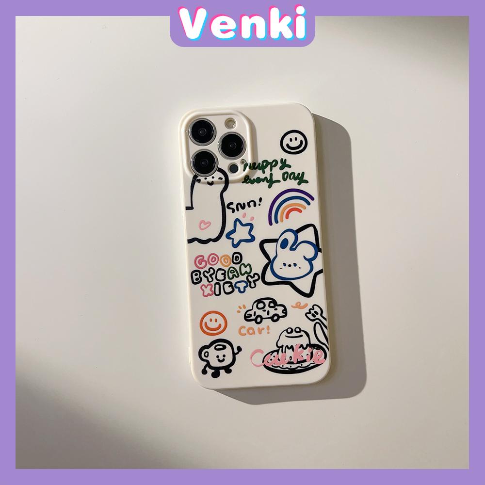 VENKI - For iPhone 11 iPhone Case White Glossy Film TPU Soft Case Shockproof Phase Cover Protective Cartoon Alphabet Compatible with iPhone 14 13 Pro max 12 Pro Max xr xs max 7 8