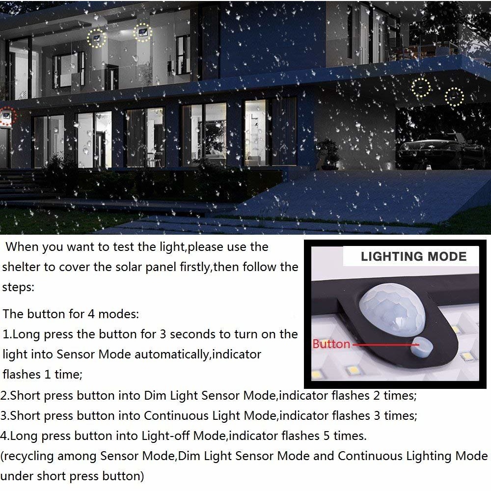 Lampu Dinding Solar Sensor Gerak Waterproof 90 LED 2835 Cool White Black