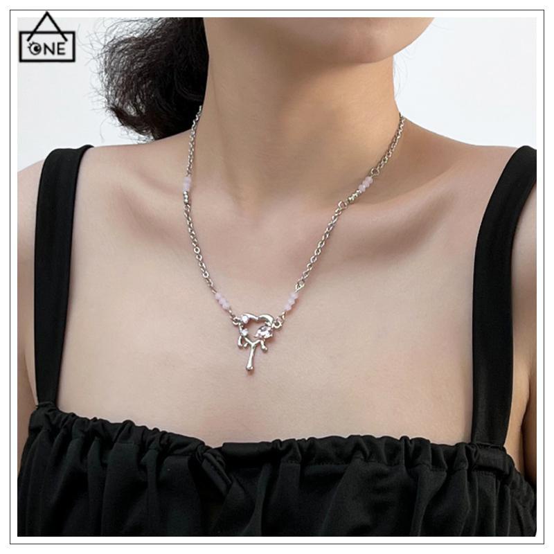 COD❤️Kalung Pendek Pendek Mewah Premium Pink Zirkon Manis Keren Kalung Cinta Tetesan Cair -A.one