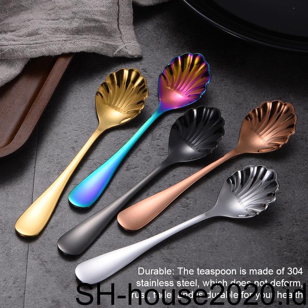 6pcs Sendok Teh Gaya Vintage Garpu Travel Cutlery Set Alat Makan Dapur Portable Motif Sendok Untuk Dessert Kopi