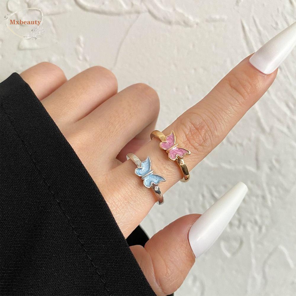 Mxbeauty Zirkon Terbuka Cincin Trendi Pesona Emas Lucu Klasik Adjustable Alloy Vintage Wanita Jari Cincin