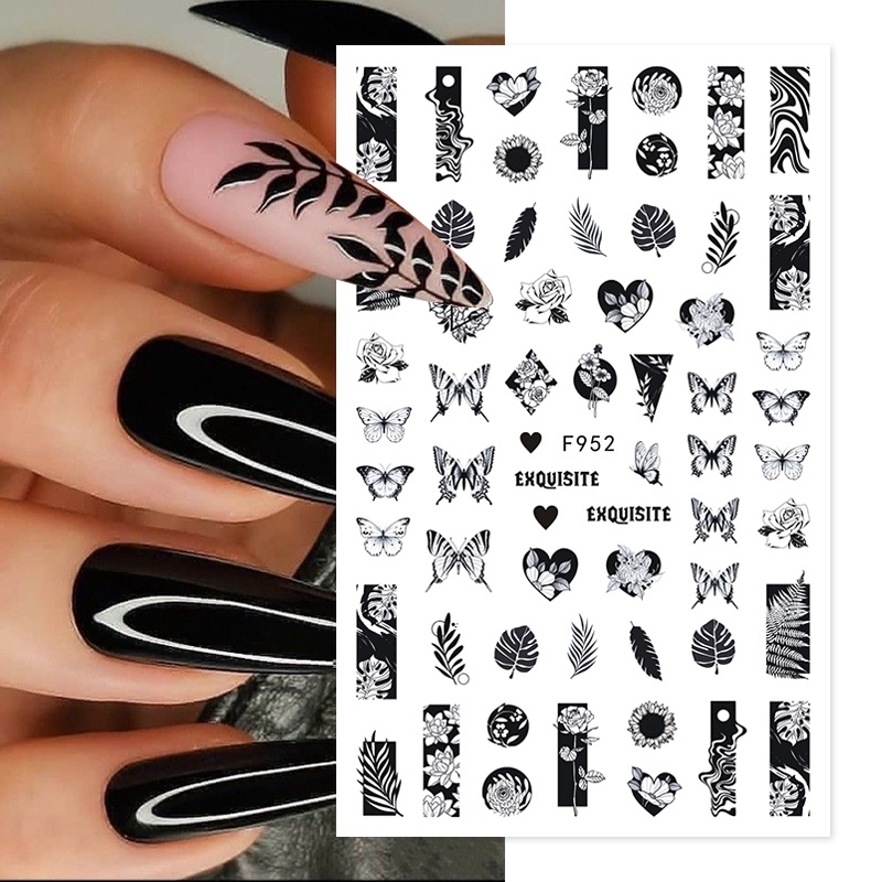 3d Nail Art Stiker Kupu-Kupu Mawar Daun Perekat Diri Stiker Manicure Dekorasi