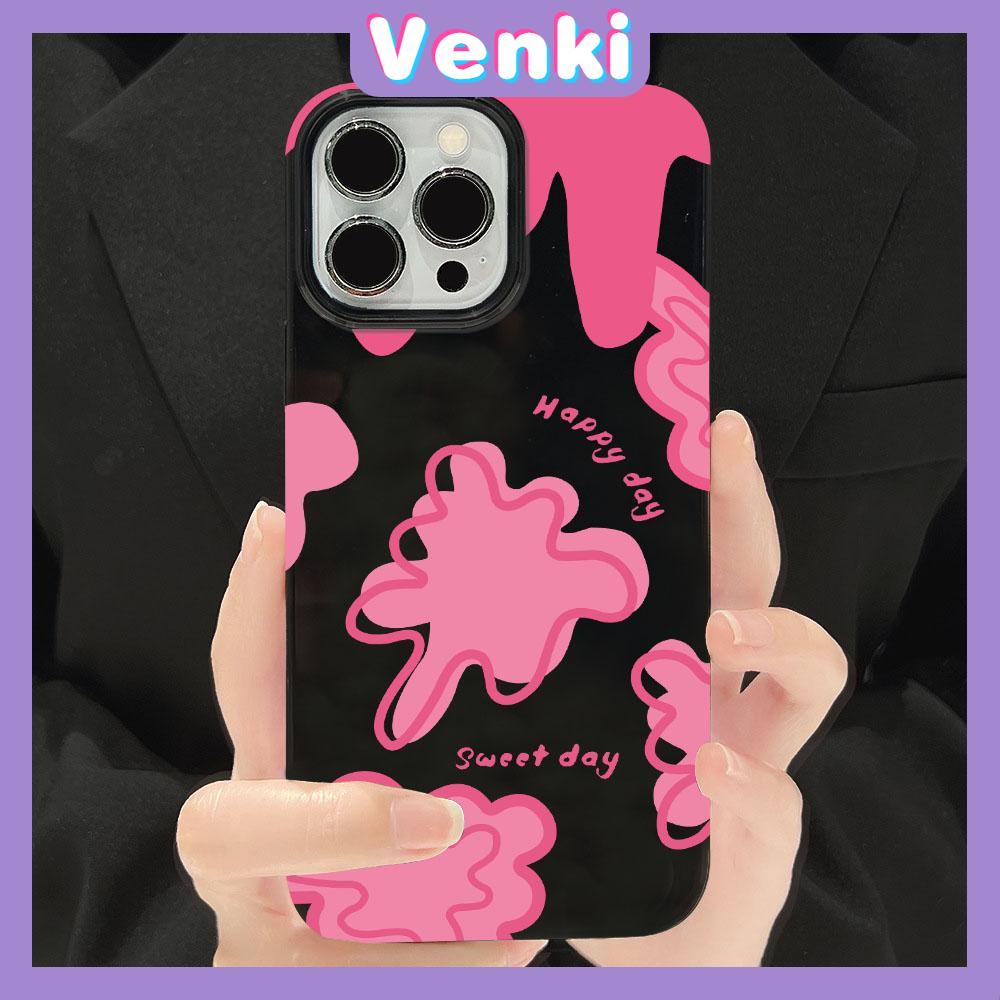 VENKI - For iPhone 11 iPhone Case Black Glossy TPU Soft Case Shockproof Protection Camera Pink Graffiti Compatible with iPhone 14 13 Pro max 12 Pro Max xr xs max 7Plus 8Plus