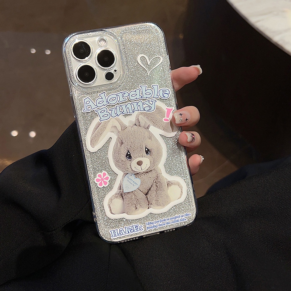 Ins Kelinci Lucu Kartun Silikon Case Dengan Kartu Glitter Untuk Iphone SE 2020 7 /8 Plus 14x XR XM 11 12 MINI 13 PRO MAX Casing Cover Pelindung AT0239