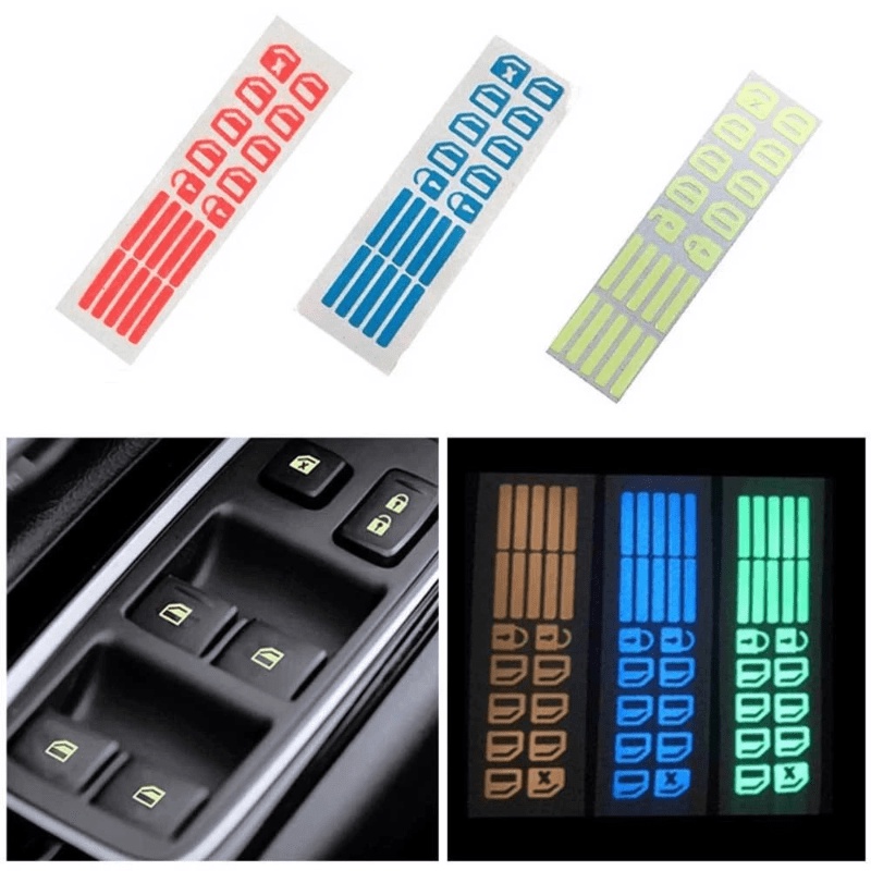 1pcs/tombol Saklar Pintu Jendela Mobil Luminous sticker Set/Control Panel Petunjuk Fluorescence Sign Stiker Kaca window sticker lifter refitting window button Aksesoris