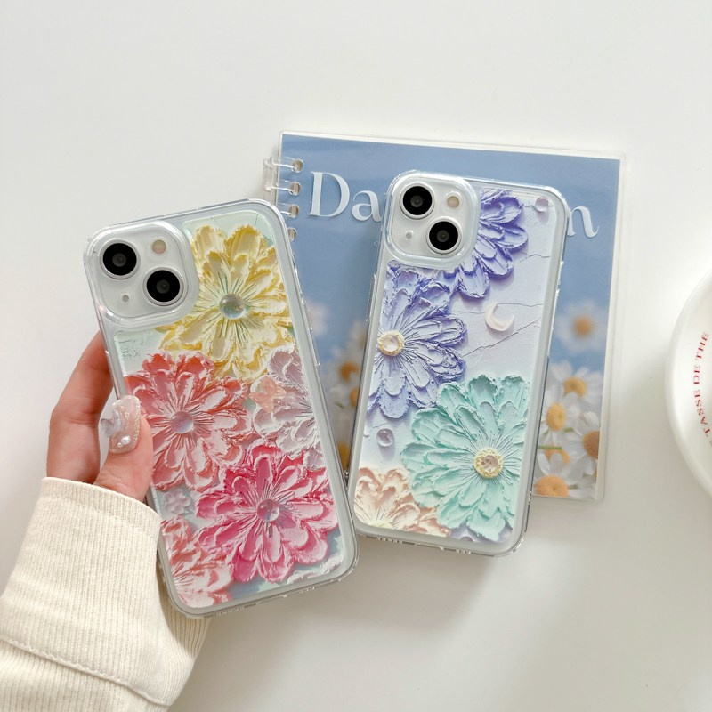 Nice Colorful Oil Painting Flower Soft TPU Case HP iP iPhone 7 8 14 + Plus SE 2020 X XS XR Max 11 12 13 Pro Max Girl Woman FTD Casing Apple