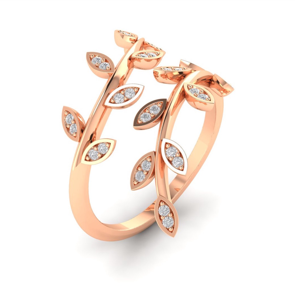 Goldkingdom Aksesoris Perhiasan Fashion Ready Stock Daun Cabang Cincin Olive Leaf Lapis Berlian Rose Gold Band