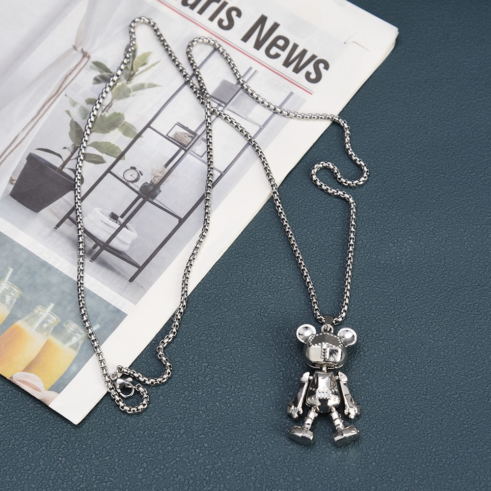 Wanita Pria Punk Bear Pendant Necklace/Ladies Vintage Charm Necklaces/Kalung Klavikula Hip Hop Vintage/Kalung Rantai Kepribadian Perempuan/Kalung Choker Populer