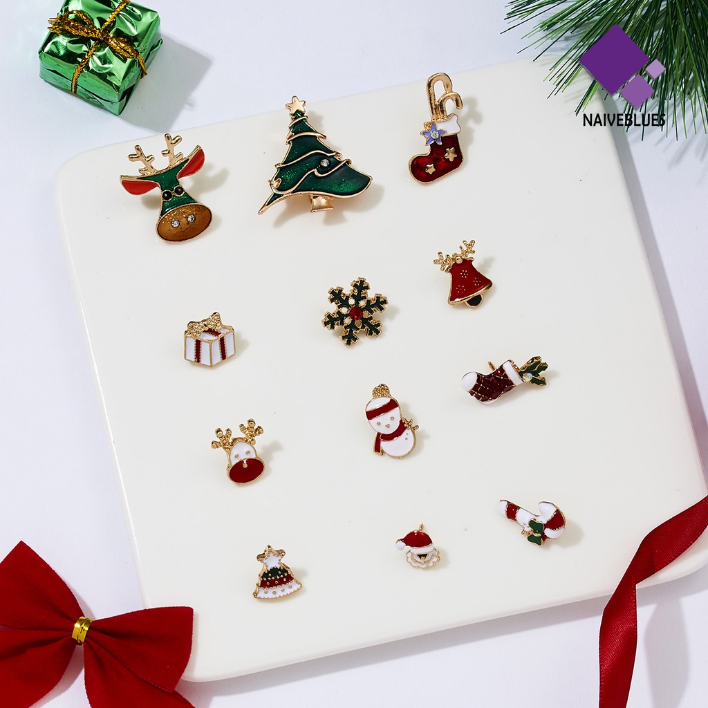 &lt; Naiveblues &gt; 3Pcs/Set Bros Natal Meriah Enamel Warna-Warni Mengkilap Hias Hadiah Baru Santa Bell Elk