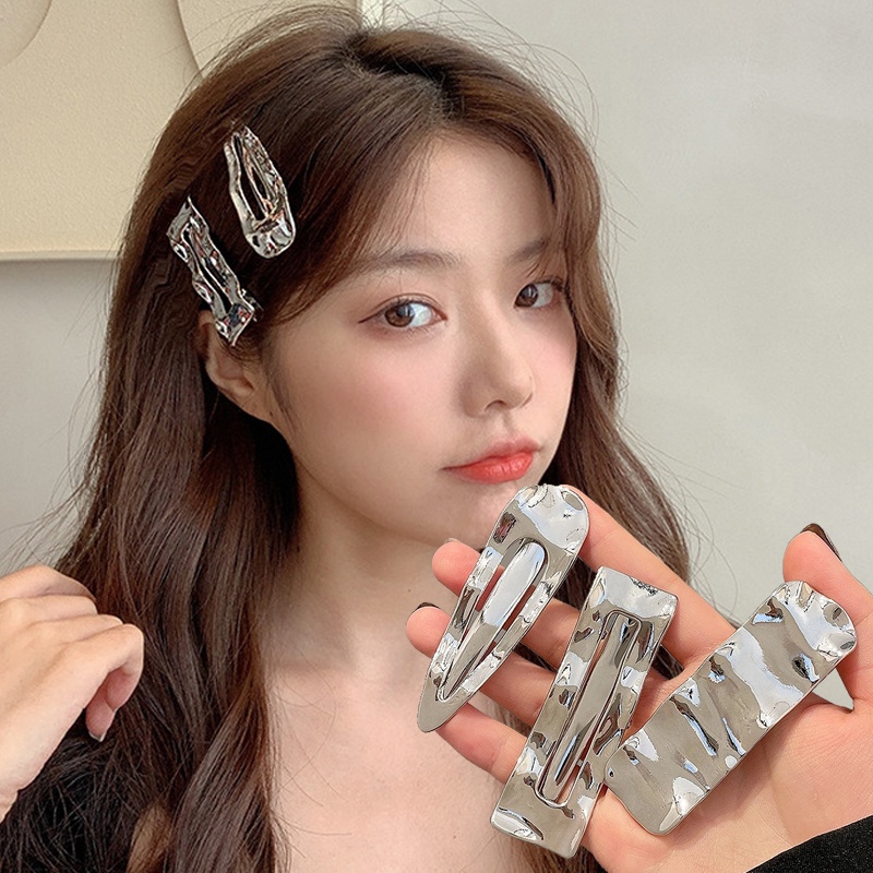 [Grosir] Klip Poni Samping Duckbill Klip Korea Ins Aksesoris Rambut Wanita Fashion Gadis Sederhana Geometris Segitiga Persegi Jepit Rambut Populer Wanita Logam Bergelombang Tekstur Hair Clip