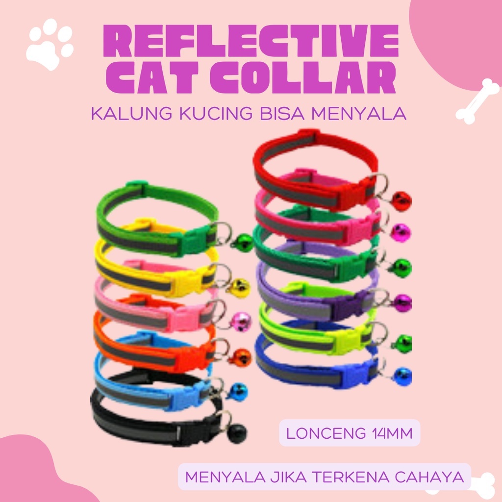 [BISA COD] KALUNG KUCING KALUNG ANJING REFLEKTIF DAPAT DISESUAIKAN LONCENG AKSESORIS HEWAN PELIHARAAN KALUNG KUCING PREMIUM GLOW IN THE DARK REFLEKTIF CAHAYA IMPORT