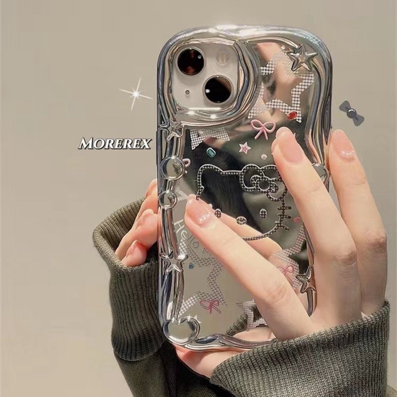 Cream Star Love Mirror Soft CaseiPhone 7 8 Plus iPhone X XS XR Max 11 12 13 14 Pro Max 14 Plus Girl Woman Fashion Tulip Flower Hello Kitty Cute Pretty Case Make up Casing hp iphone 14 pro max