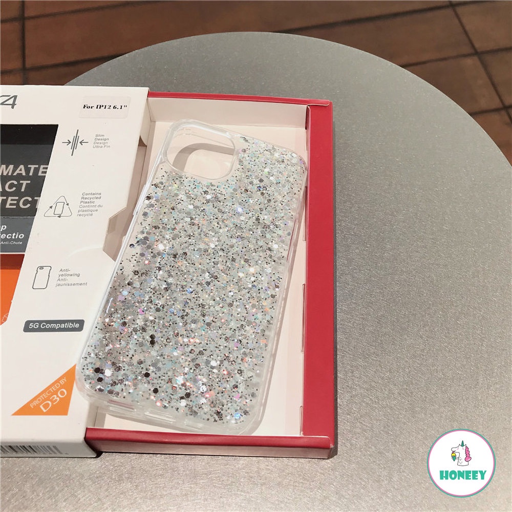 IPHONE Dreamy Fashion Foil Sparkle Sequin Glitter Phone Case Kompatibel Untuk Iphone14 13 12 11 Pro Max Anti-Slip Bumper Lembut TPU Penutup Belakang