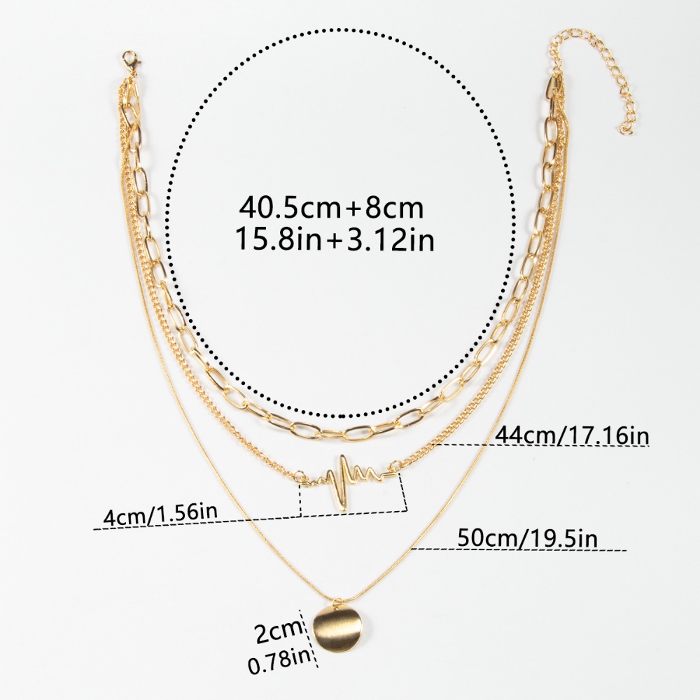 Rantai Tiga Lapis Ditumpangkan Rantai Geometris Multi-layer Kalung Rantai Permen Perhiasan