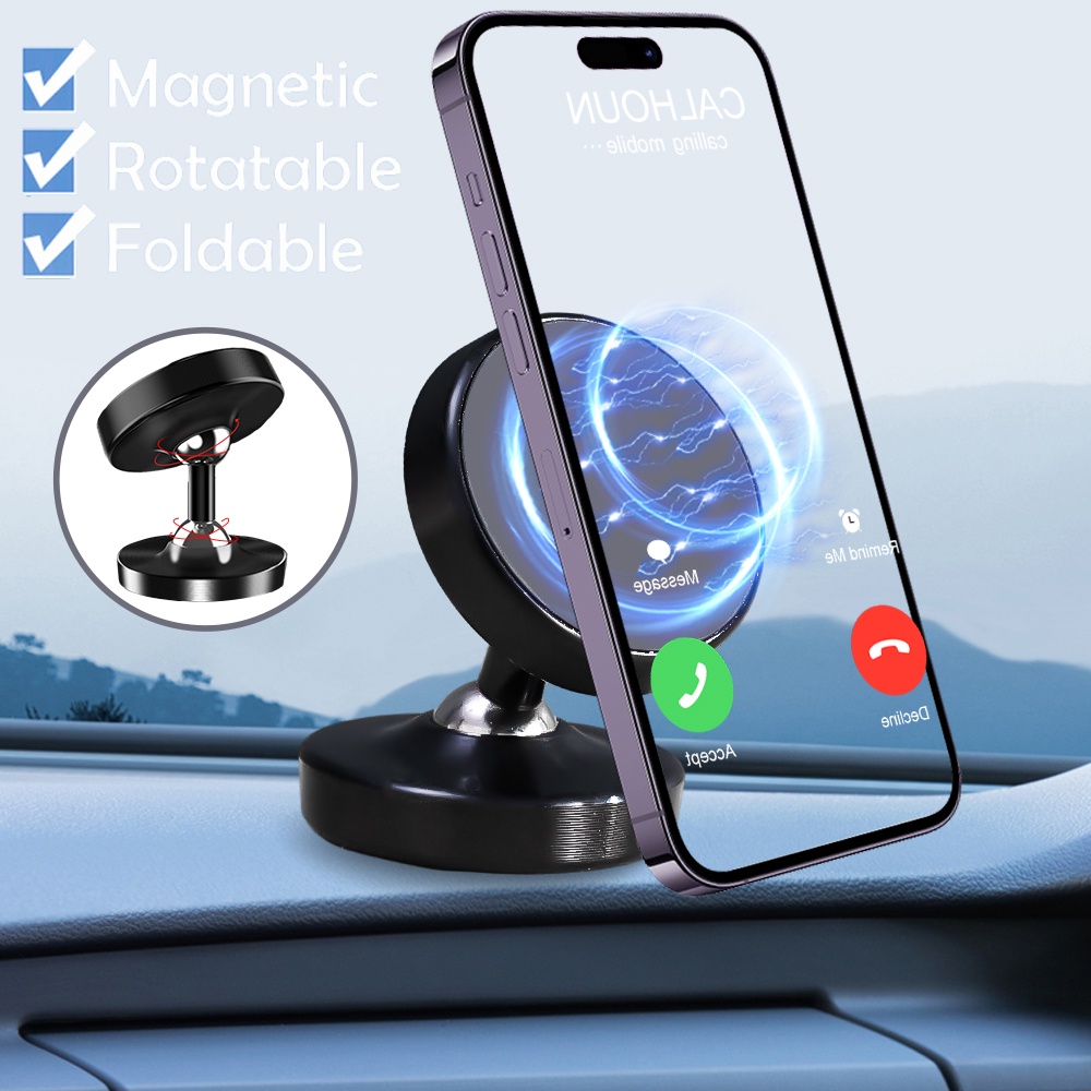 Tempat Handphone Portable Double Magnet /360° Angle Adjustable Universal Dashboard Mobil Dua Sisi Magnet Phone Stand