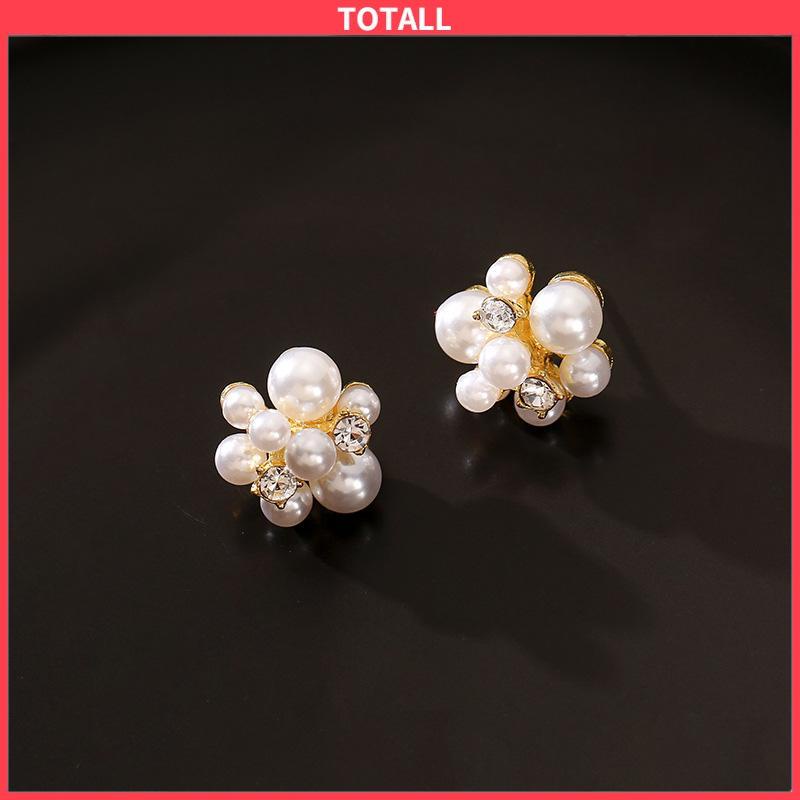 COD Anting Mutiara Fashion Design Sense Berlian Imitasi  Anti Alergi Anting Perak-Totall