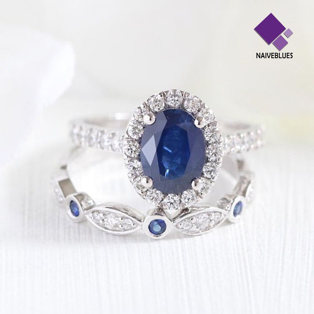 &lt; Naiveblues &gt; Wanita Safir Imitasi Berlapis Perak Jari Cincin Pengantin Pernikahan Dekorasi Hadiah