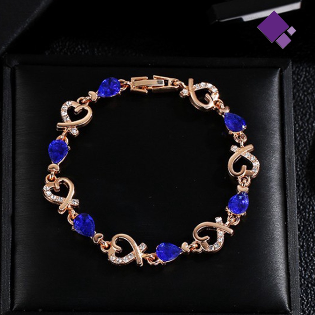 &lt; Naiveblues &gt; Jantung Berongga Wanita Gelang Zinc Alloy Warna-Warni Berlian Imitasi Rantai Perhiasan Aksesori