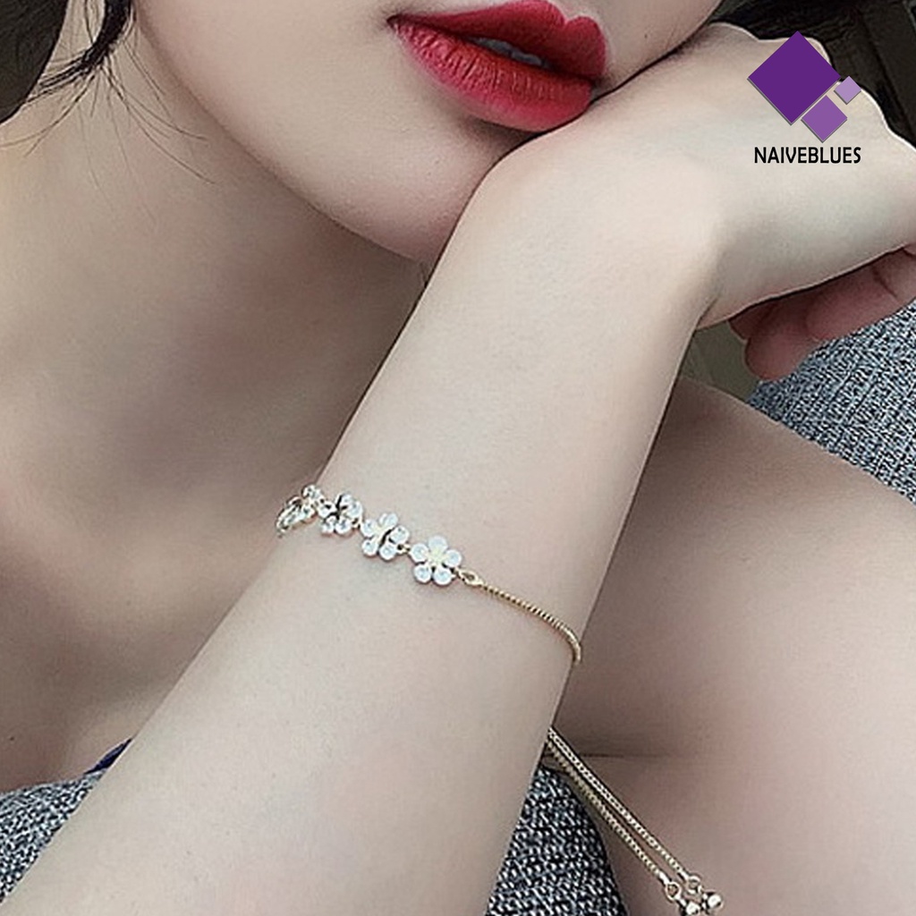 &lt; Naiveblues &gt; Wanita Gelang Bunga Berujung Lima Bintang Cubic Zirconia Perhiasan Indah Tahan Lama Bangle Pesta