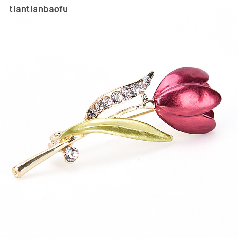 [tiantianbaofu] Pin Bros Bunga Tulip Elegan Berlian Imitasi Kristal Aksesoris Pakaian Perhiasan Butik