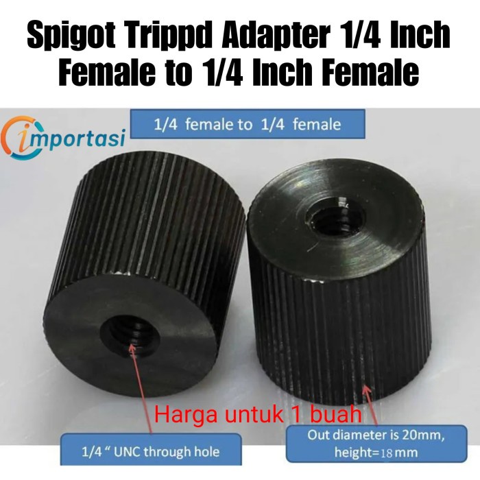 Spigot Tripod Adapter 1/4 Inch Female to 1/4 Inch Female Screw Baut - Hitam