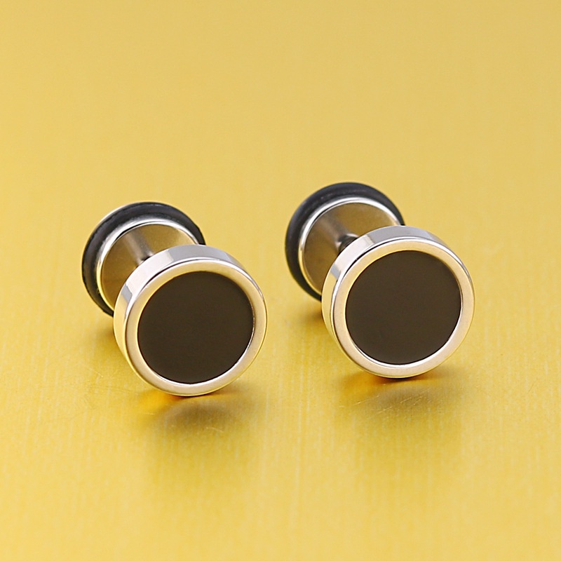 Korea Fashion Stainless Steel Punk Stud Earring Untuk Pria Baja Titanium Bulat Hitam Minyak Drip Earrings Perhiasan Hadiah