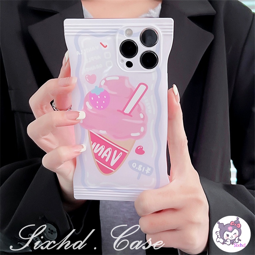 IPHONE Kompatibel Untuk Iphone14 13 12 11 Pro Max SE 2020 X Xr Xs Max8 7 Plus Kartun Strawberry Ice Cream Snack Bag Phone Case Lembut Shockproof Silicon Tpu Cover Pelindung XJJJJ