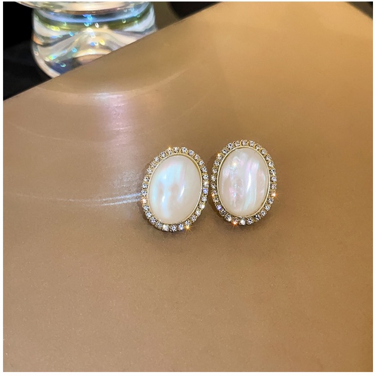 925jarum Perak Gaya Istana Retro Opal Anting Fashion Elegan Sastra Oval Anting Earrings Wanita