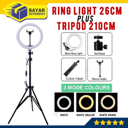 Paket Komplit Ring Light 26cm Plus Tripod Tripot 210cm