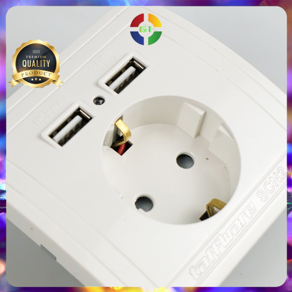 Stop Kontak Dinding EU Plug dengan 2 USB Port - SCN2 - White