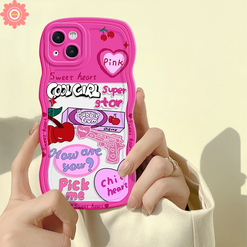 Untuk Infinix Smart6 4 5 Plus Hot20 9 10 11s 10s 12i 10Lite 20s 8 12 Pro Hot 9 10 12 11 Play Note 12 G96 10 Pro Korea Lucu Y2k Pink Love Heart Kawaii Lembut TPU Bergelombang Casing Edge