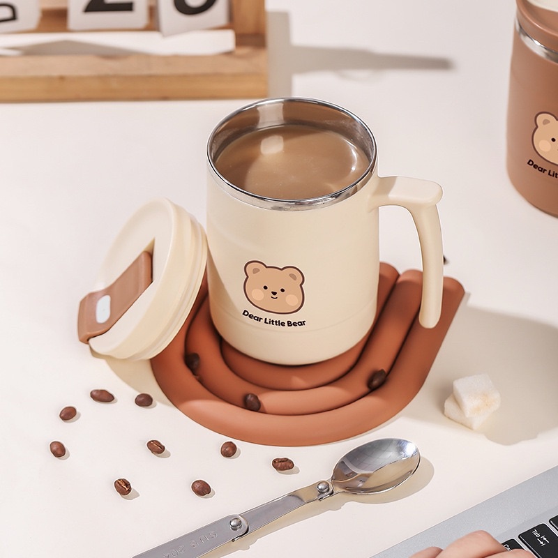 DEAR LITTLE BEAR CUTE MUG / GELAS KOPI TEH MOTIF TEDDY BEAR COKLAT / CANGKIR 304 STAINLESS STEEL MUG PREMIUM GELAS KOPI TEBAL TAHAN PANAS / THERMOS BAHAN STAINLESS STEEL / KOFI 500 ML STAINLESS STEEL MUG