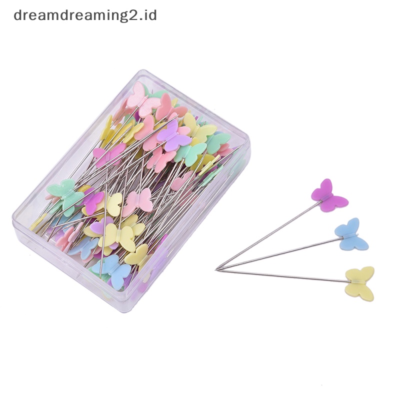 (drea) 100pcs/lot Aksesoris Jahit Pin Patchwork Dengan Kotak DIY Kancing Kepala Pin DIY//