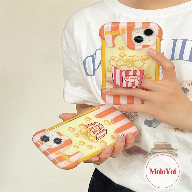 IPHONE Ins Korea Aesthetic Kartun Lucu Popcorn Kompatibel Untuk Iphone11 13 12 14 Pro Max 8Plus XR XS X Max 7Plus 8 7 Plus SE 2020 3D Ice Cream Case Silikon Lembut Penutup Belakang