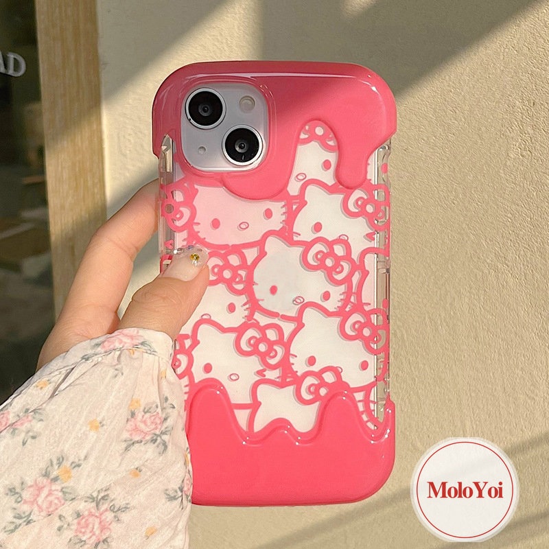 IPHONE Ins Korea Aesthetic Case Kompatibel Untuk Iphone8 7 Plus 11 12 13 14 Pro Max 8Plus 7Plus XR XS X Max SE 2020 Kartun Lucu Hello Kitty 3D Es Krim Lembut Silicon Penutup Belakang