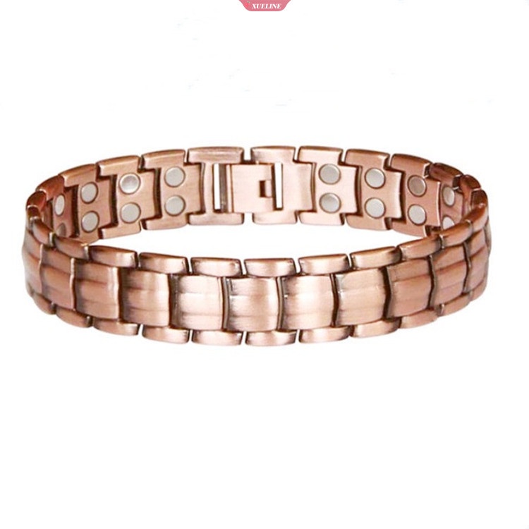 Vintage Tembaga Murni Gelang Pereda Nyeri Magnetik Untuk Pria Terapi Baris Ganda Magnet Link Rantai Stainless Steel Pria Perhiasan [ZXL]