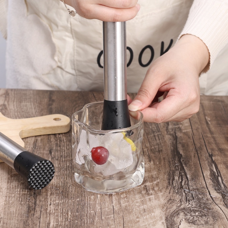 Barware Pecah Es Loli Penghancur Es Pegangan Nyaman Alat Barware Tahan Lama Stainless Steel Tongkat Pencampur Anggur DIY Minuman Muddler Cocktail Stirrer Shaker Ice Crusher