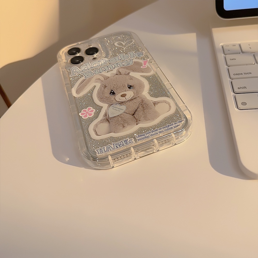 IPHONE Adorable Toy Bunny Transparan TPU Soft Phone Case Cover Dengan Film Glitter Untuk Iphone11 12 13 14 PLUS PRO MAX