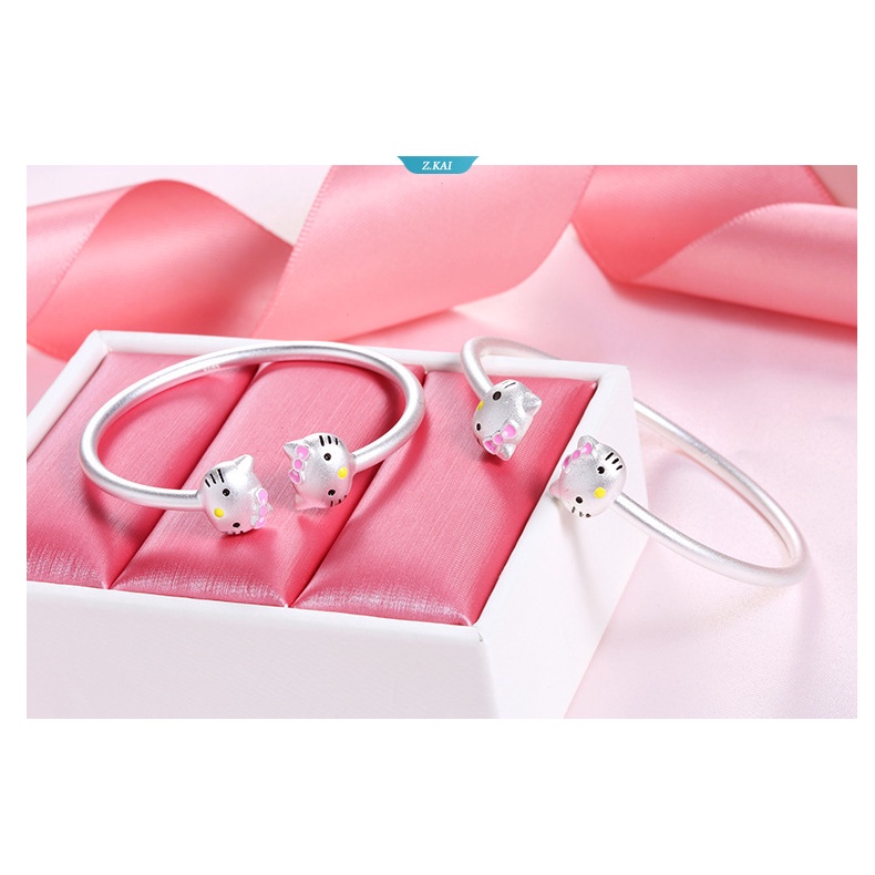 Kawaii Asli Sanrio Hello Kitty 925 Sterling Silver Gelang Kartun Anime Orang Tua-Anak Gelang Pasangan Gelang Gadis Hadiah [ZK]