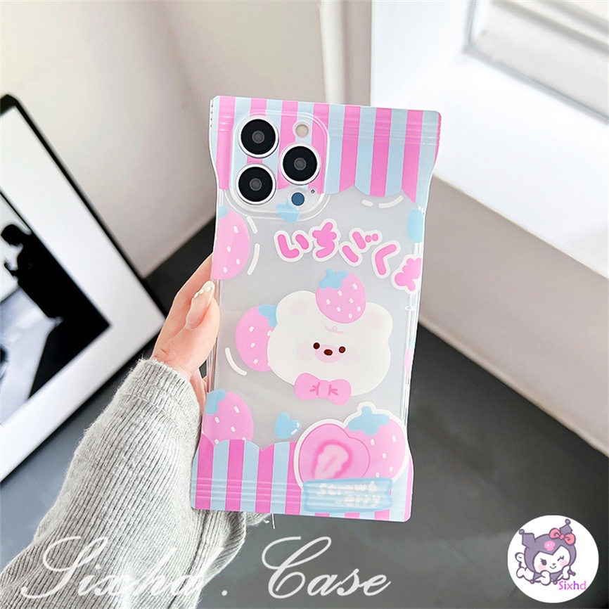 Redmi 12C 10C 10A 10 Note 12 11 11s 10s 10 9 8Pro 9T 9C 9A 9 Xiaomi 12 Lite 11Lite 12T 11T 10T Poco M3 X4Pro Cute Strawberry White Bear Snack Bag Handphone Soft Case XJJJJ