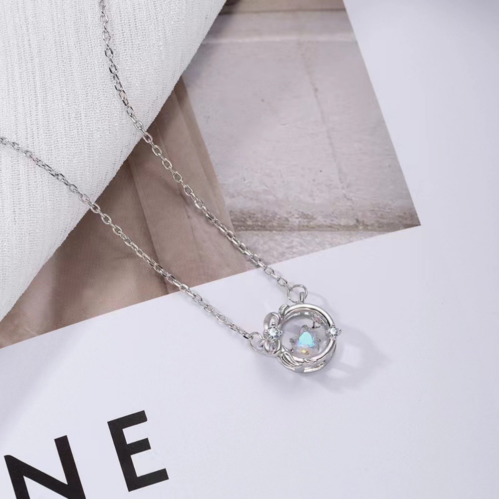 Ahellogirl Love Symphony Stone Kalung Perempuan Korea Peri Gaya Bermutu Tinggi Zirkon Liontin Serbaguna Grosir