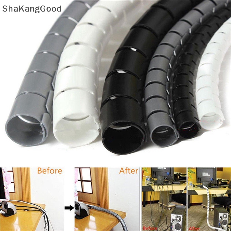 Skid 1m 10/25mm Kabel Spiral Wrap Tidy Cord Wire Banding Loom Storage Organizer Alat Flexible Reusable Spiral Tube Cable Organizer Kawat Bungkus Pelindung Kabel Kawat Pipa Penyimpanan Spir