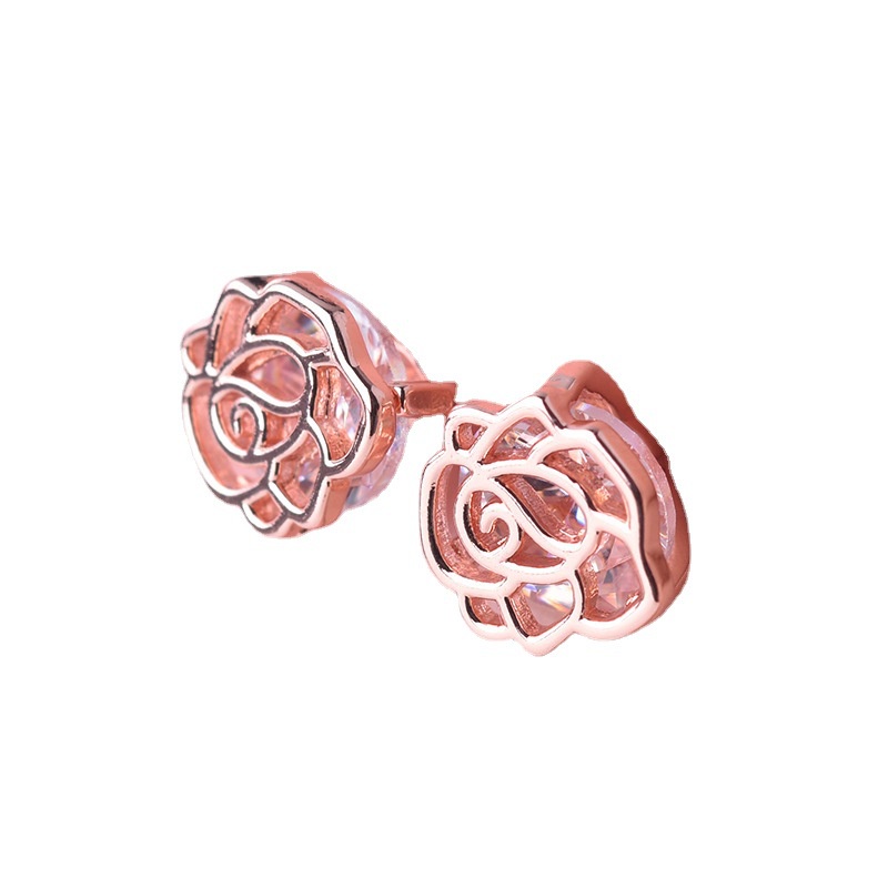 Goldkingdom Aksesoris Perhiasan Fashion Ready Stock Rosette-set Anting Pejantan Berlian Dengan Zirkon Ultra-shimmering Anting Pertunangan Sederhana