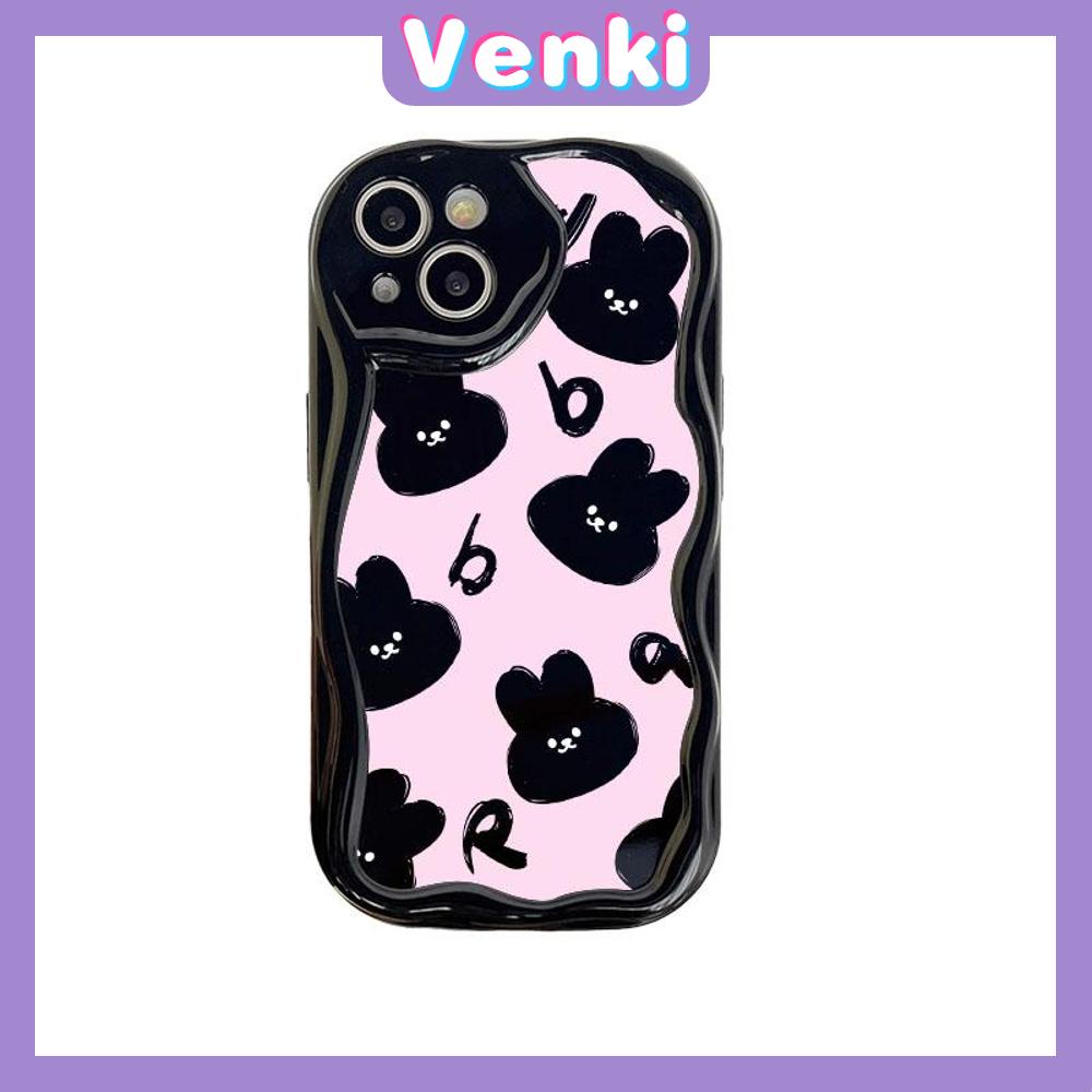 VENKI - For iPhone 11Phone Case Curved Wave Case Glossy Black TPU Airbag Shockproof Camera Case Cute Rabbit Compatible with iPhone 14 13 Pro max 12 Pro Max xr xs max 7Plus 8Plus