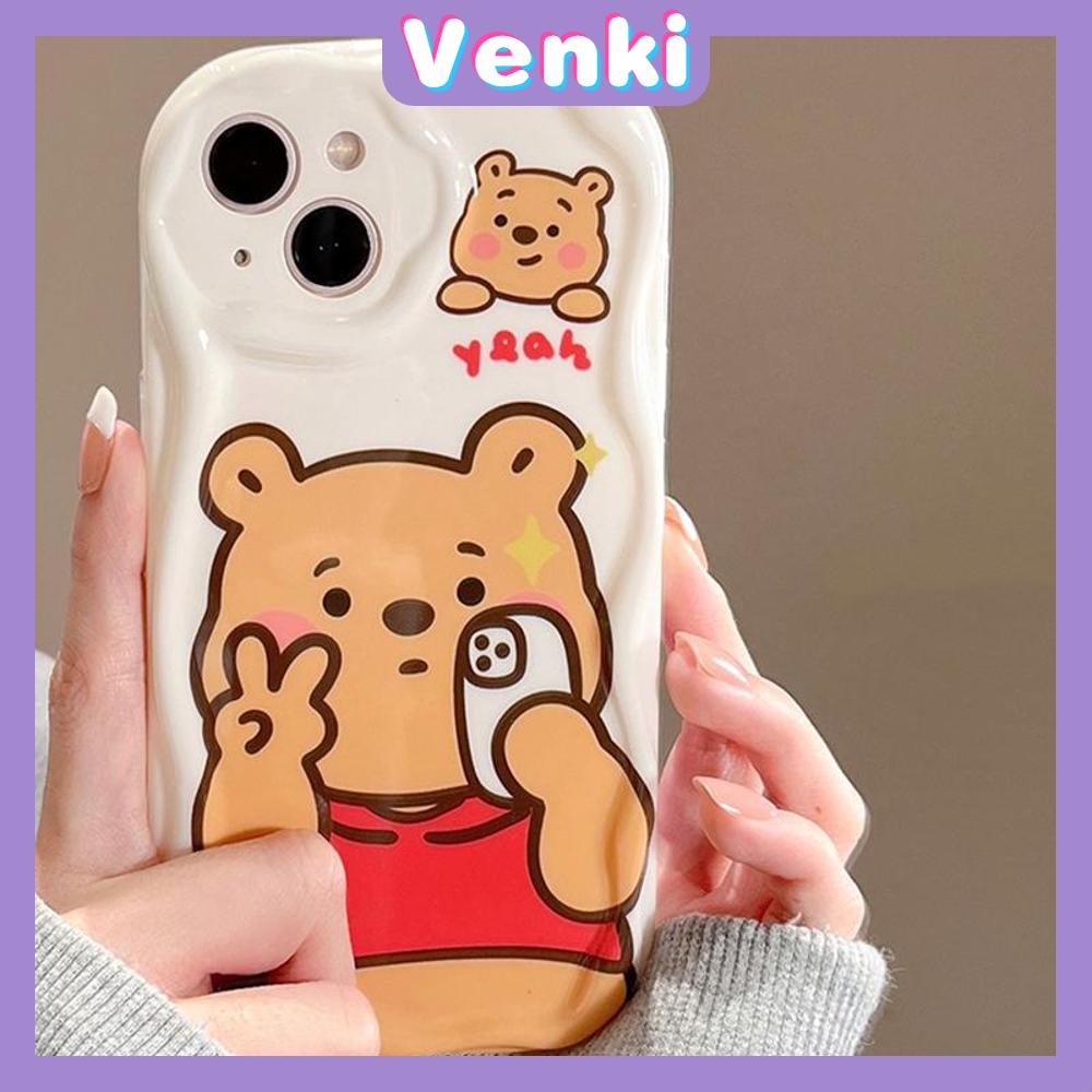 VENKI - For iPhone 11 Phone Case Curved Edge Wave Case Glossy Black TPU Airbag Shockproof Camera Case Cute Yellow Honey Bear Compatible with iPhone 14 13 Pro max 12 Pro Max xr xs