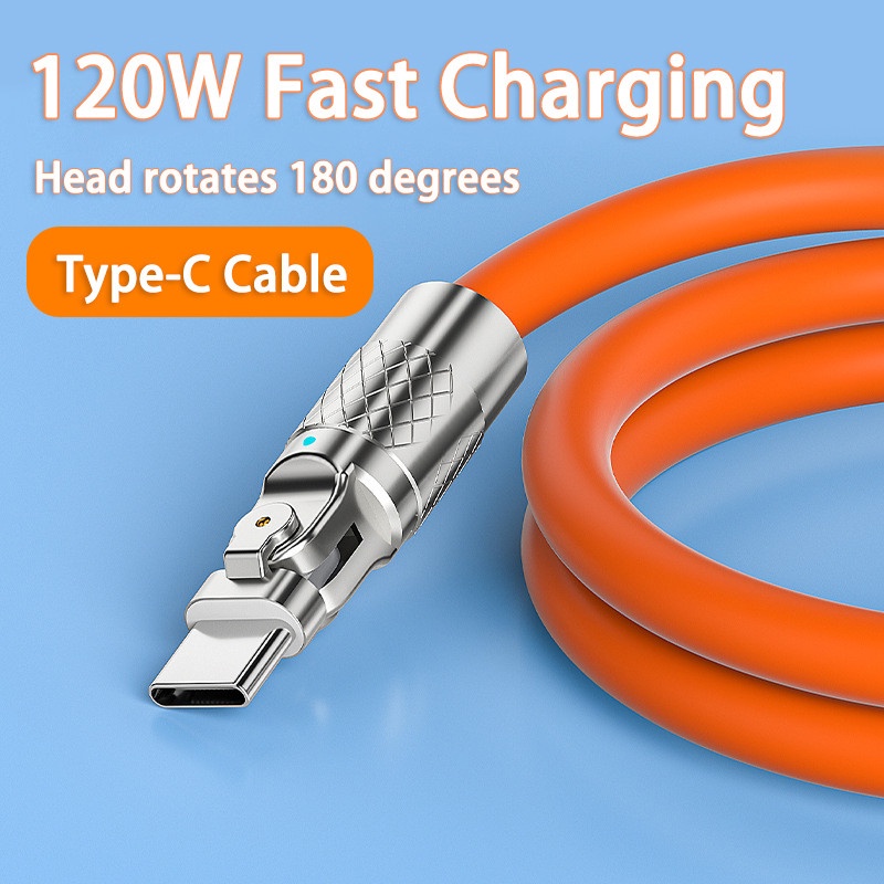 120w 6A Super Cepat Charge Zinc Alloy Type-C Petir Micro USB Liquid Gaming 180derajat Siku Berputar Kabel Quick Charge USB Cable Untuk iPhone Samsung Android USB Bold Data Line